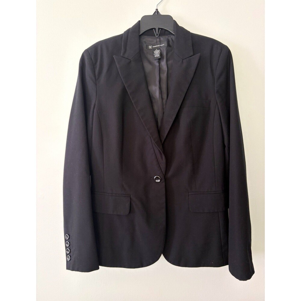 INC International Concepts Black 1-Button Lined Stretch Blazer Womens Size 4